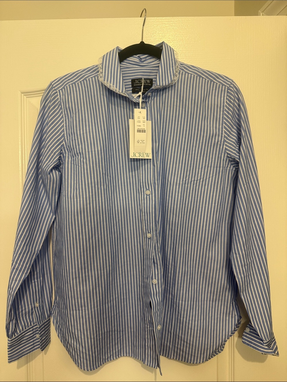 J. Crew Blue and White Vertical Stripe Button-Down Shirt